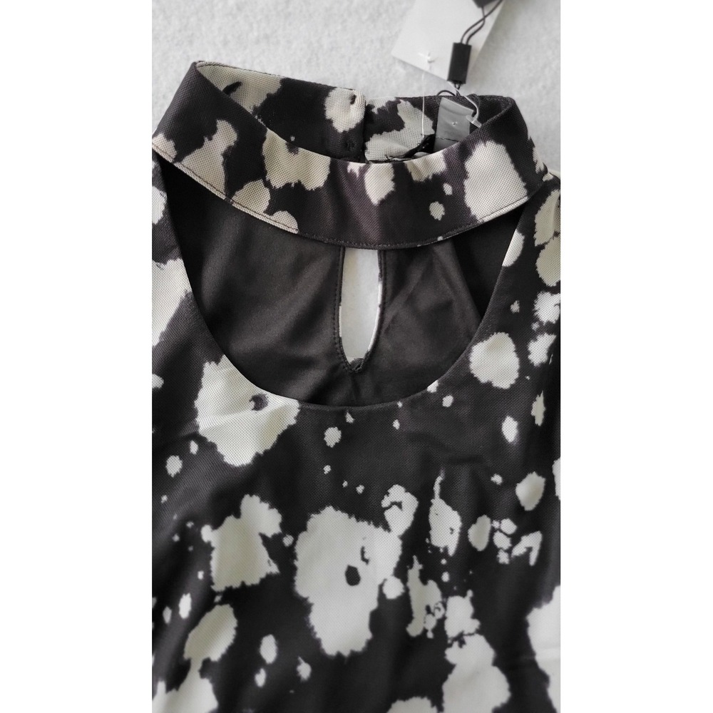 Womens Top-CABLE & GAUGE-black/white pattern stretch knit 3/4 Size L - Picture 7 of 13